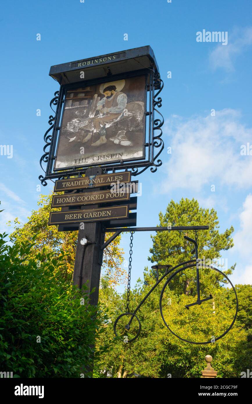 The Crispin Pub Sign, Great Longstone, Derbyshire Stock Photo