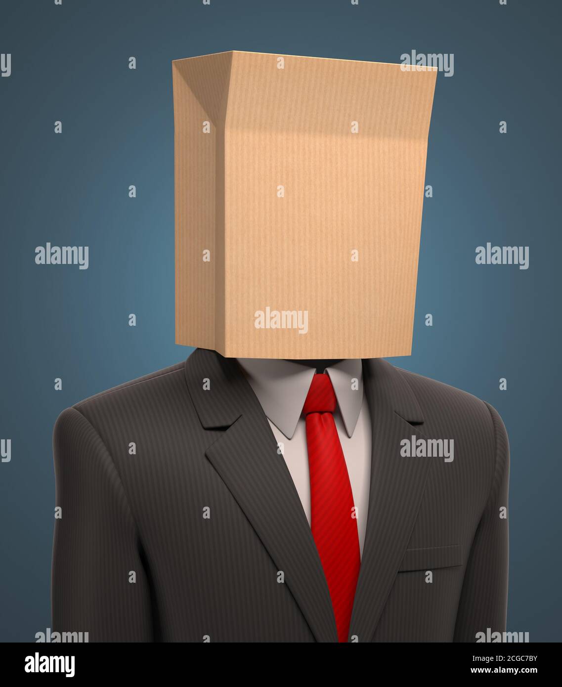 Business man with a cardboard bag on his head Stock Photo
