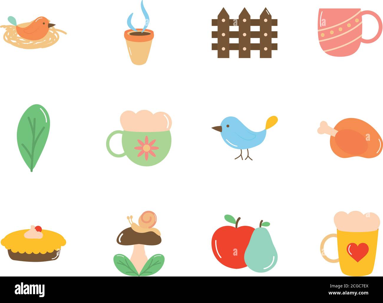 coffee mugs and autumn icon set over white background, flat style ...