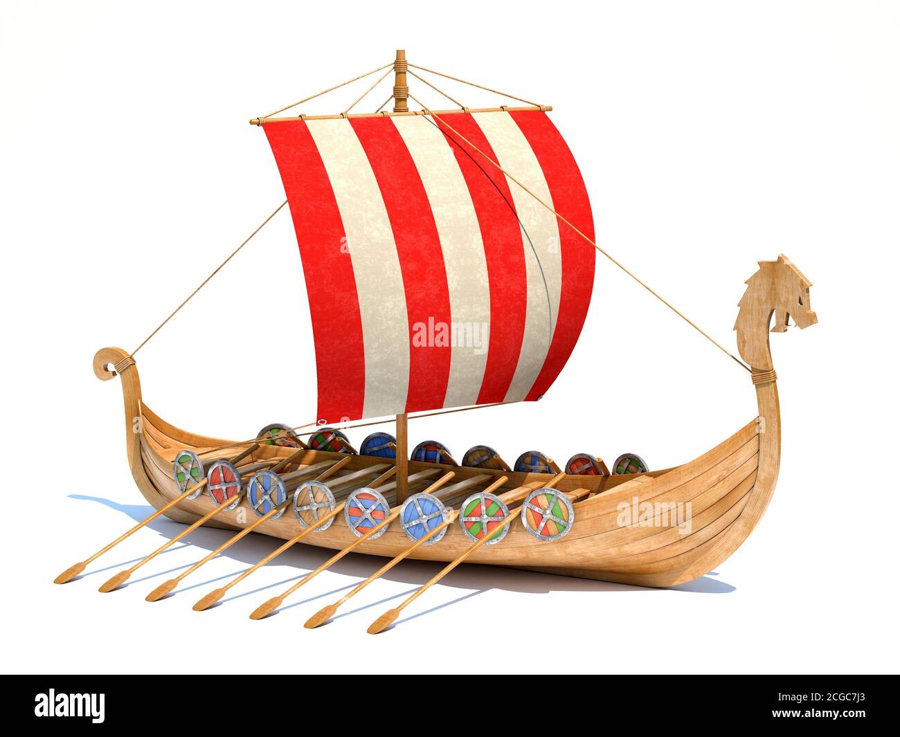 Viking ship on white background 3d rendering Stock Photo