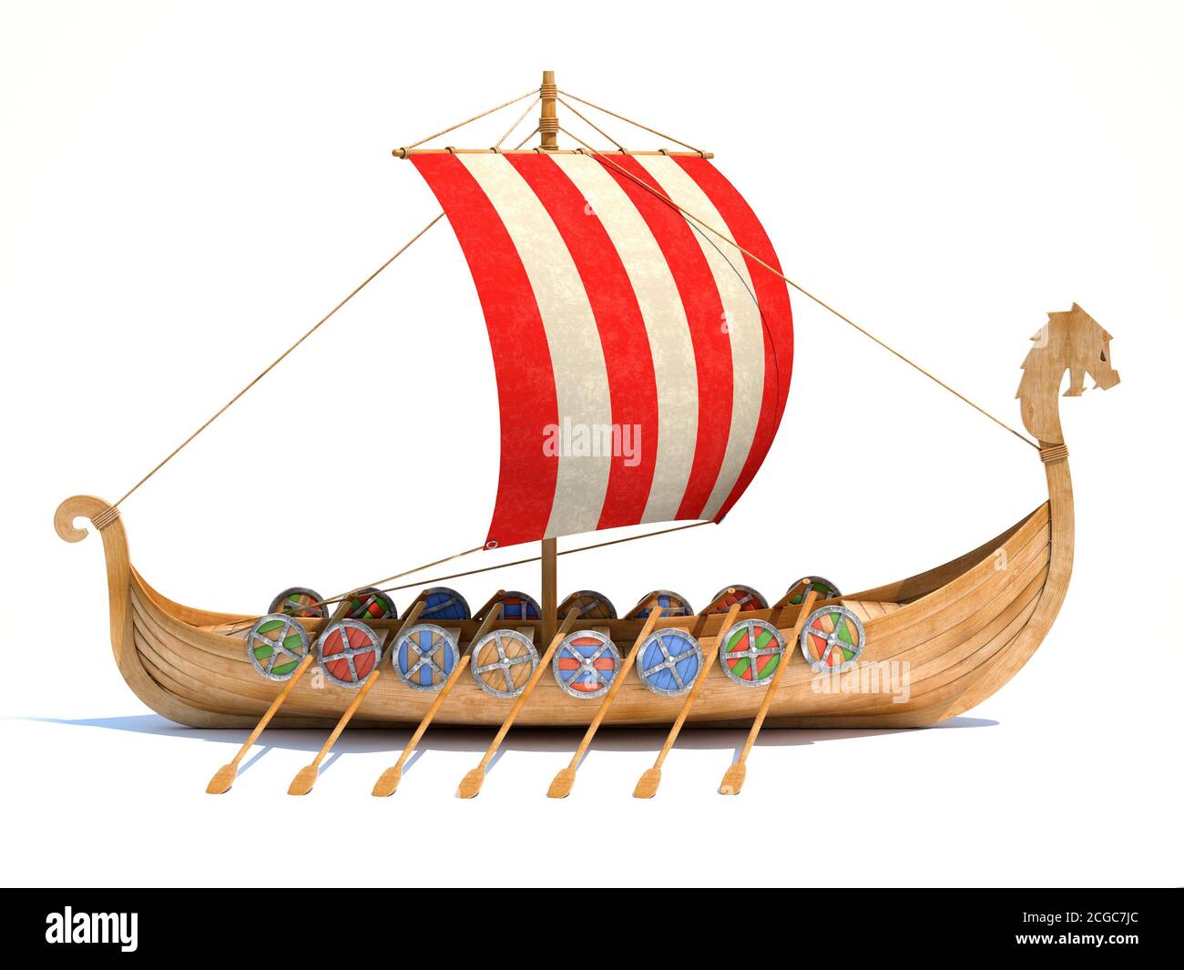 Viking ship on white background 3d rendering Stock Photo