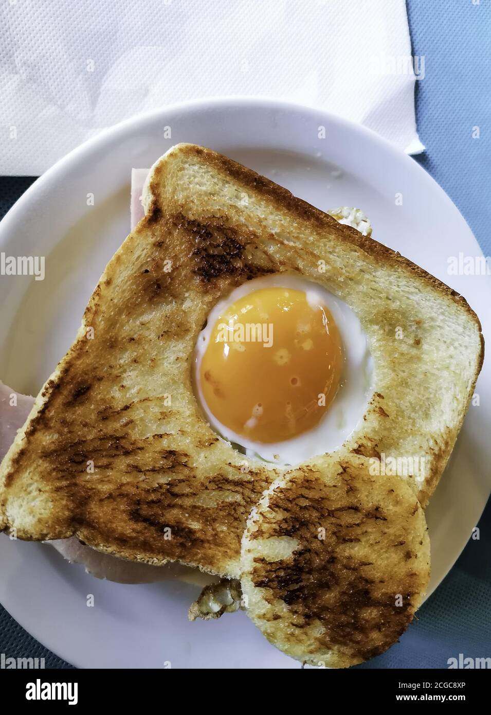 Egg ham and cheese sandwich in restaurant, breakfast and appetizer