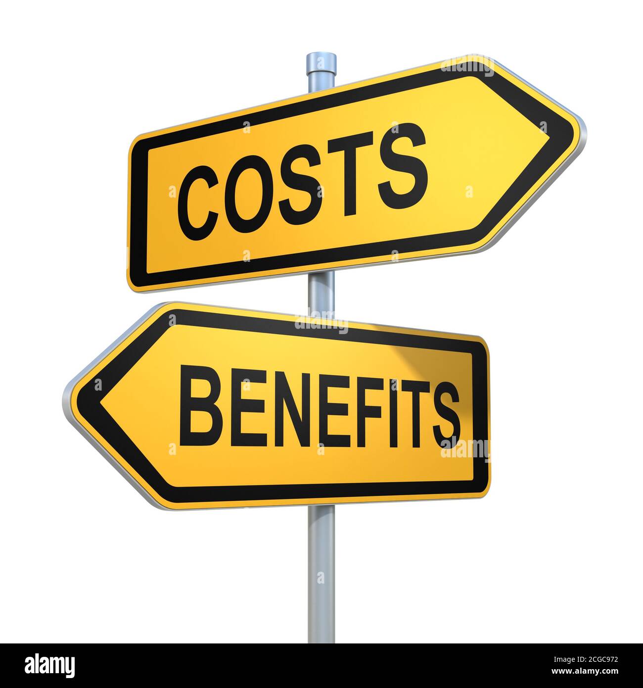 two road signs costs vs. benefits Stock Photo Alamy