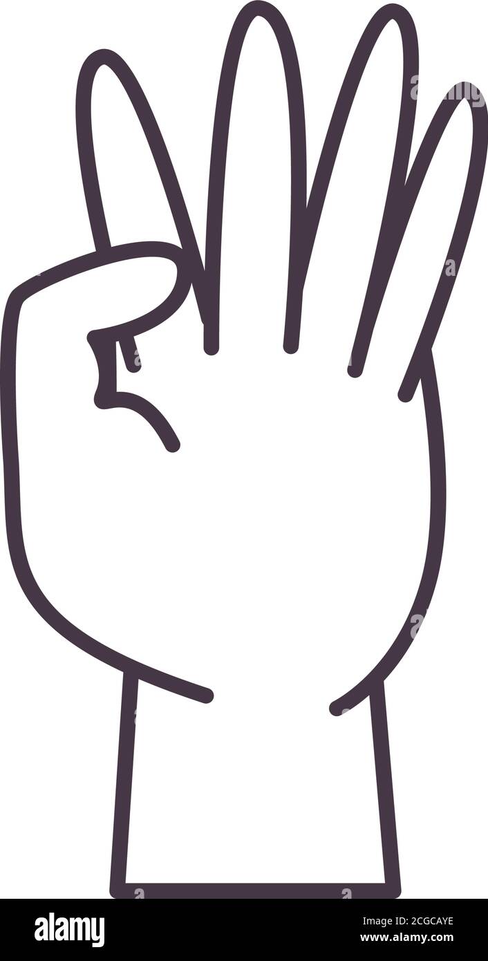 four hand sign language line style icon design of People help finger