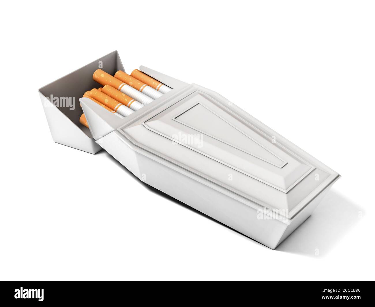 cigarette coffin pack of cigarettes as funeral coffin - smoking kills 3d concept Stock Photo