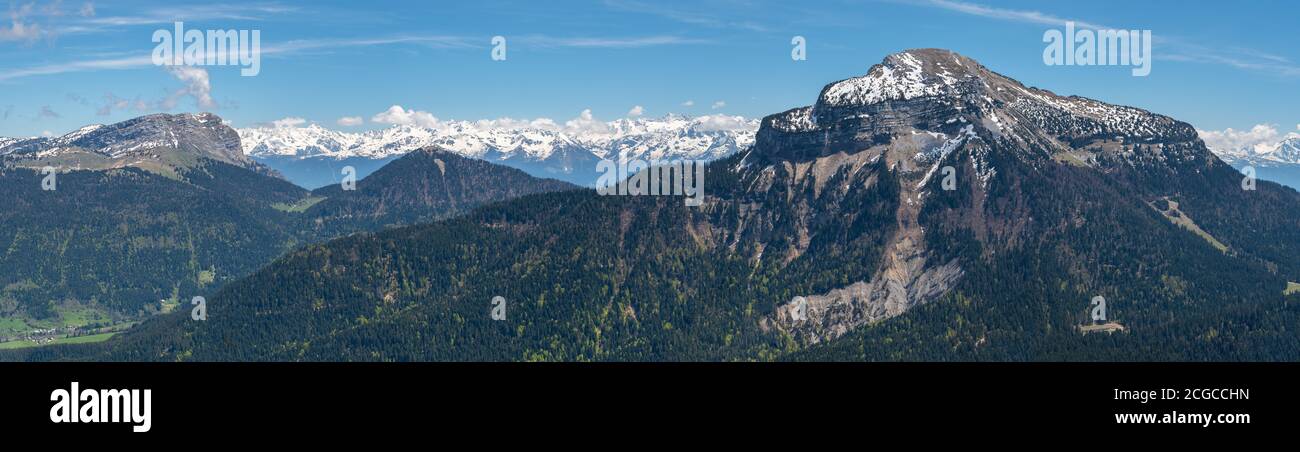 French landscape - Chartreuse. Panoramic view over the peaks of Chartreuse and the french Alps. Stock Photo