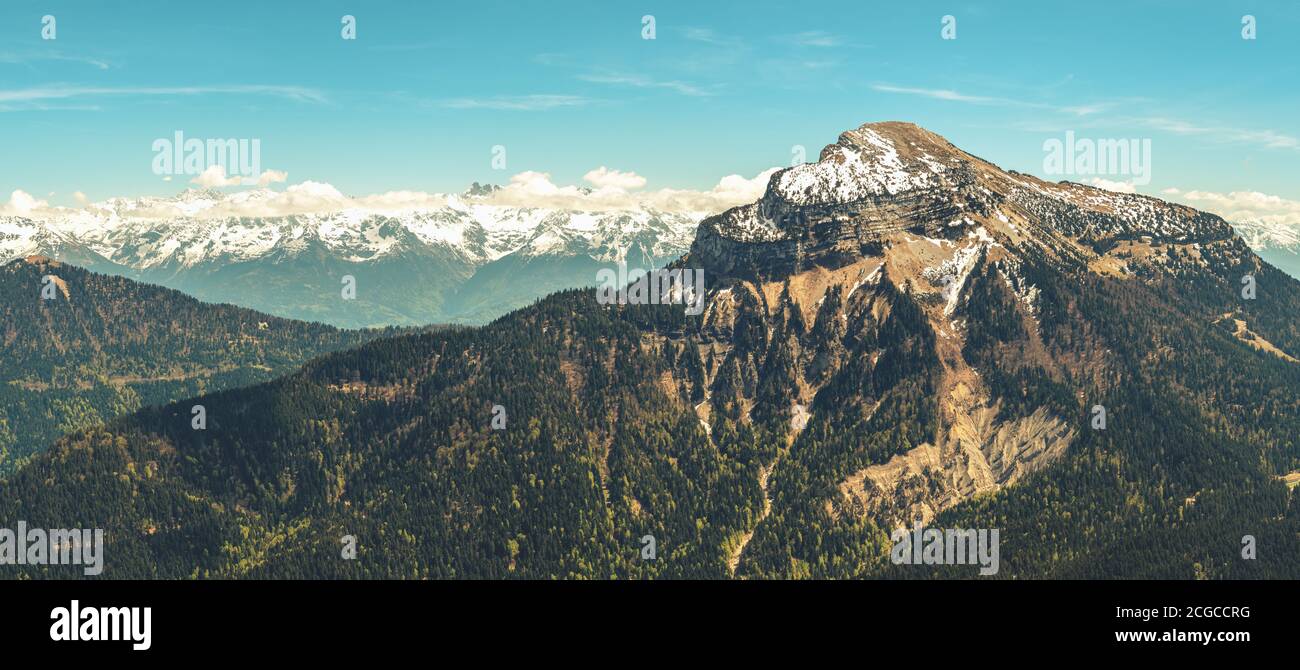French landscape - Chartreuse. Panoramic view over the peaks of Chartreuse and the french Alps. Stock Photo