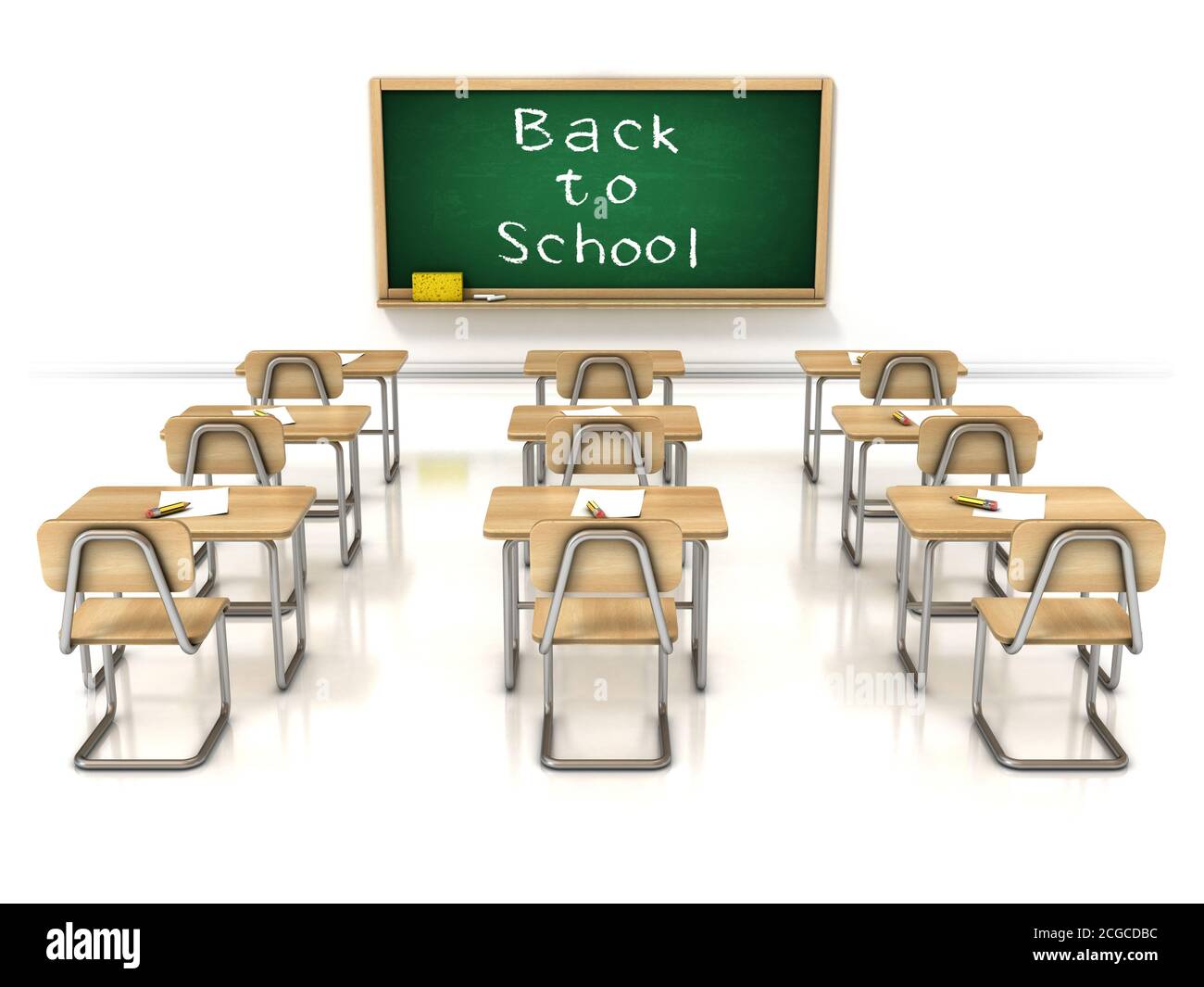 back to school 3d illustration - classroom on white background Stock Photo