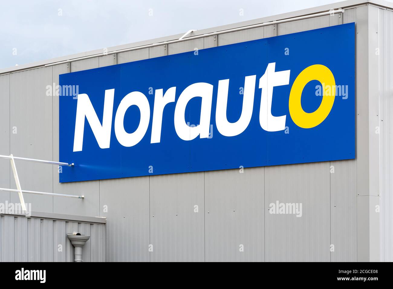 Guilherand-Granges, France - October 17, 2019. Logo and building of Norauto car accessories store is seen in Guilherand-Granges. Stock Photo
