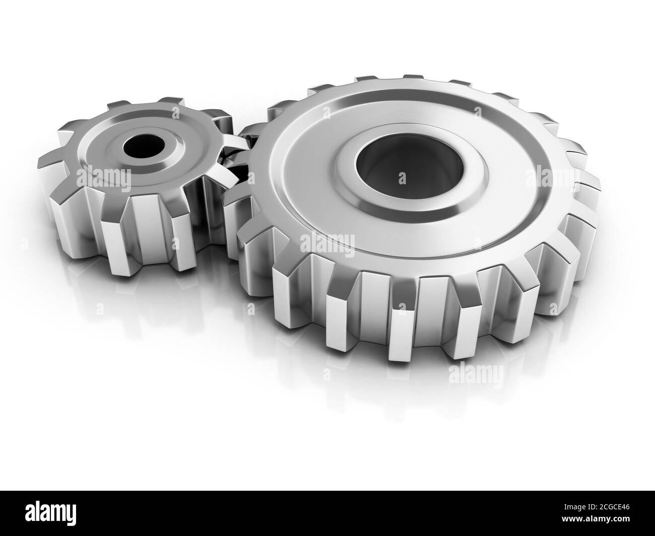 two chrome gears 3d illustration Stock Photo Alamy
