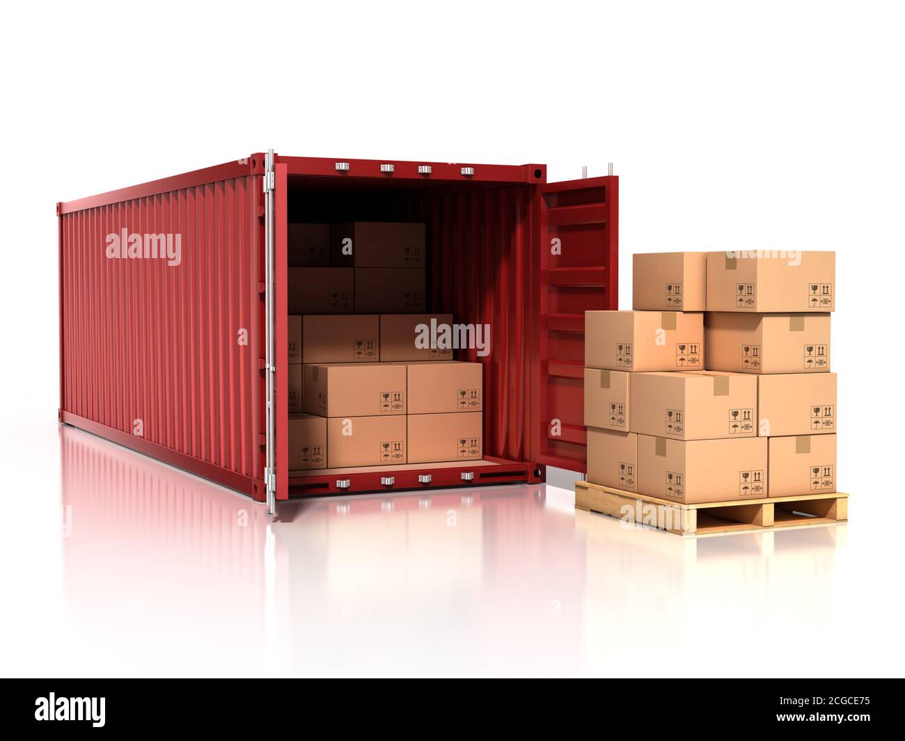 open container with cardboard boxes Stock Photo Alamy