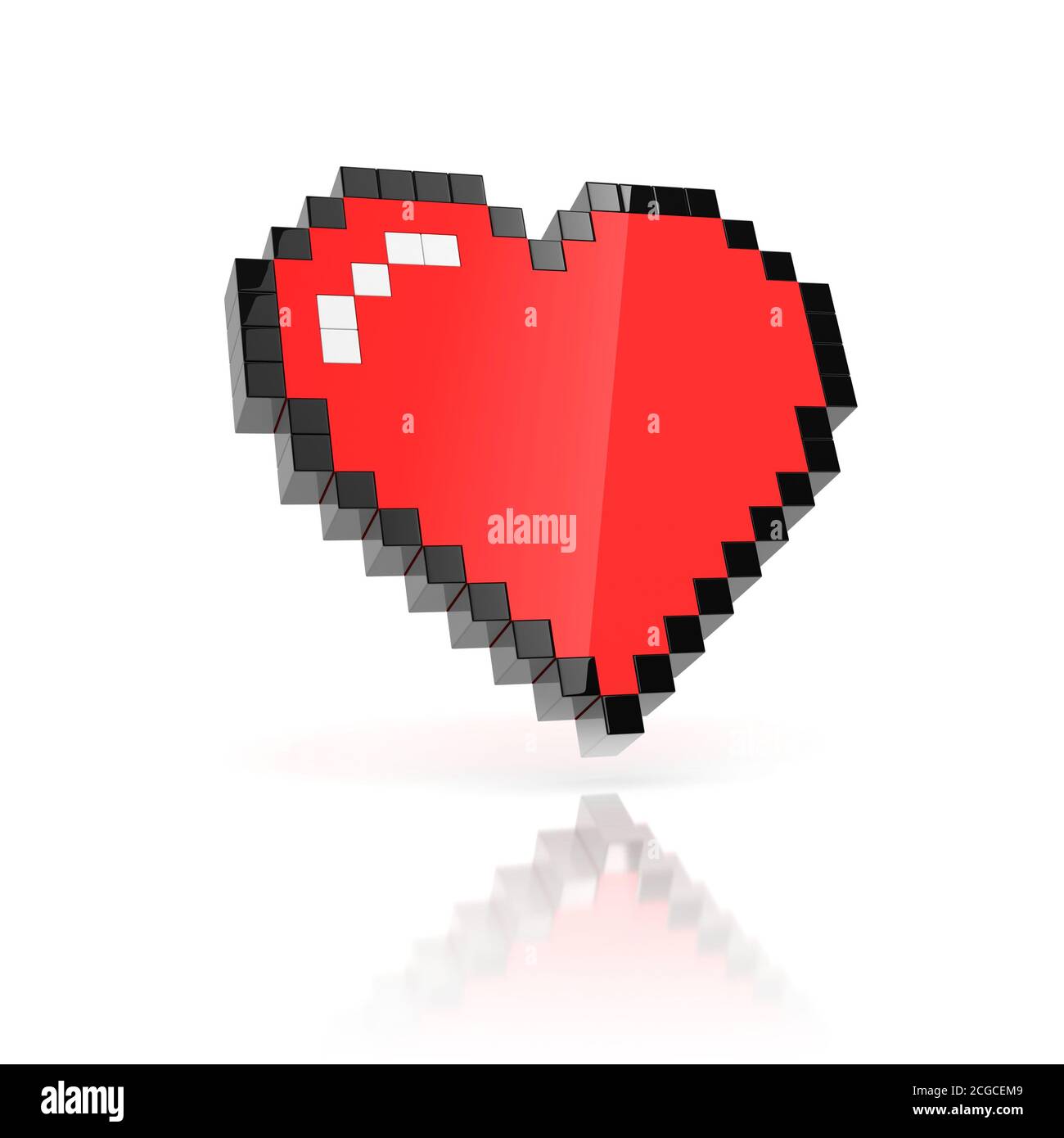 pixelated heart 3d icon on white background Stock Photo