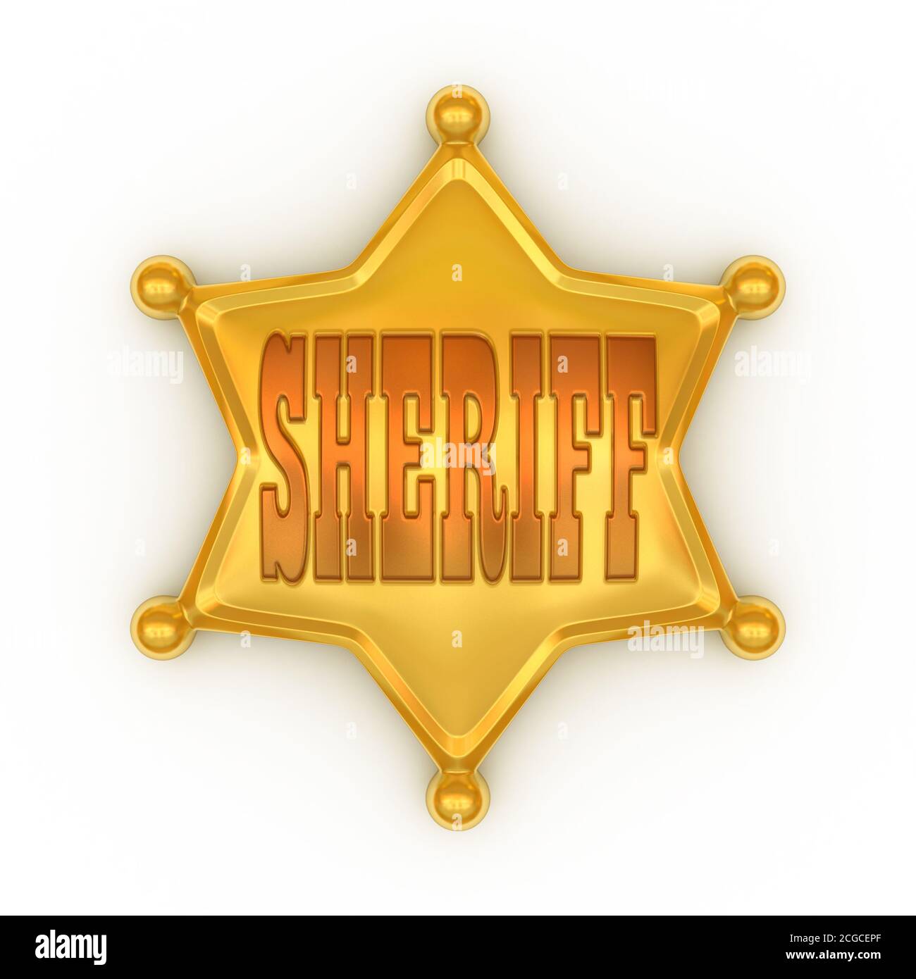 Golden sheriff badge isolated on white background 3d rendering Stock ...