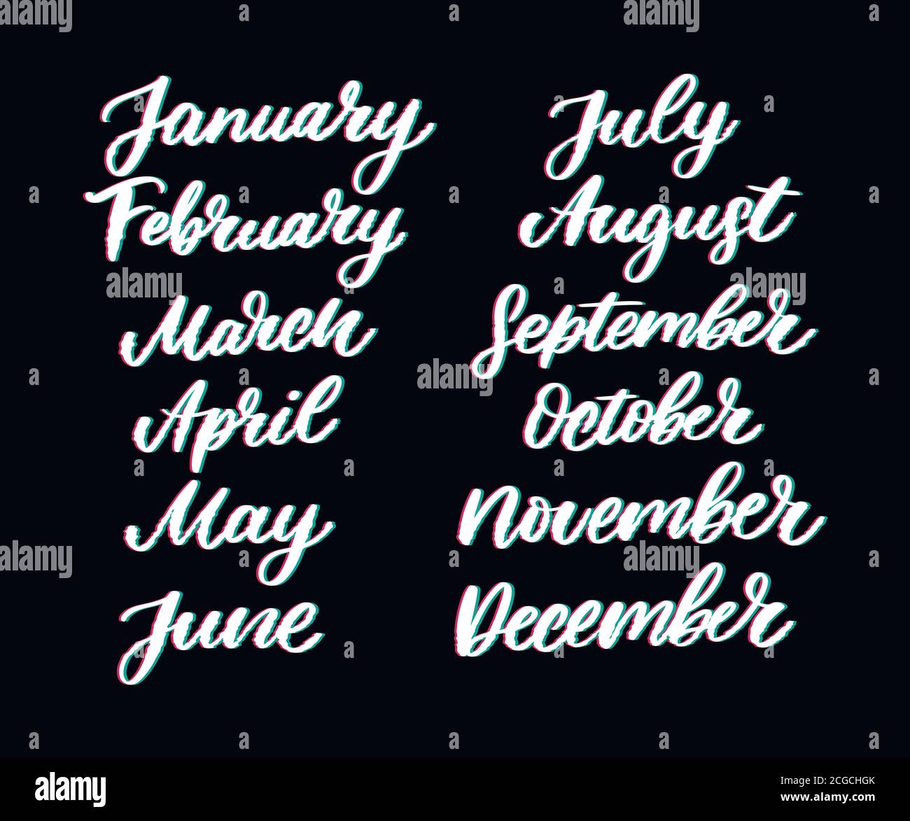 Handwritten names of months december january february march april 