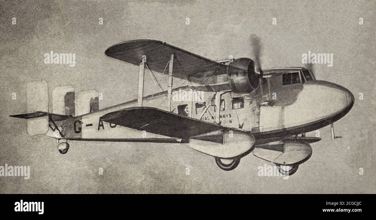 A newspaper cutting showing a Boulton & Paul P.71A, a 1930s British twin-engined all-metal biplane transport aircraft developed by Boulton & Paul Ltd to meet an Imperial Airways requirement for a mail plane. When the  airline had lost interest in the mail-carrying the two aircraft were converted for passenger carrying with 13 seats, which were easily removable if the aircraft were required for use as light freighters. Both aircraft were lost within 19 months of delivery. Stock Photo