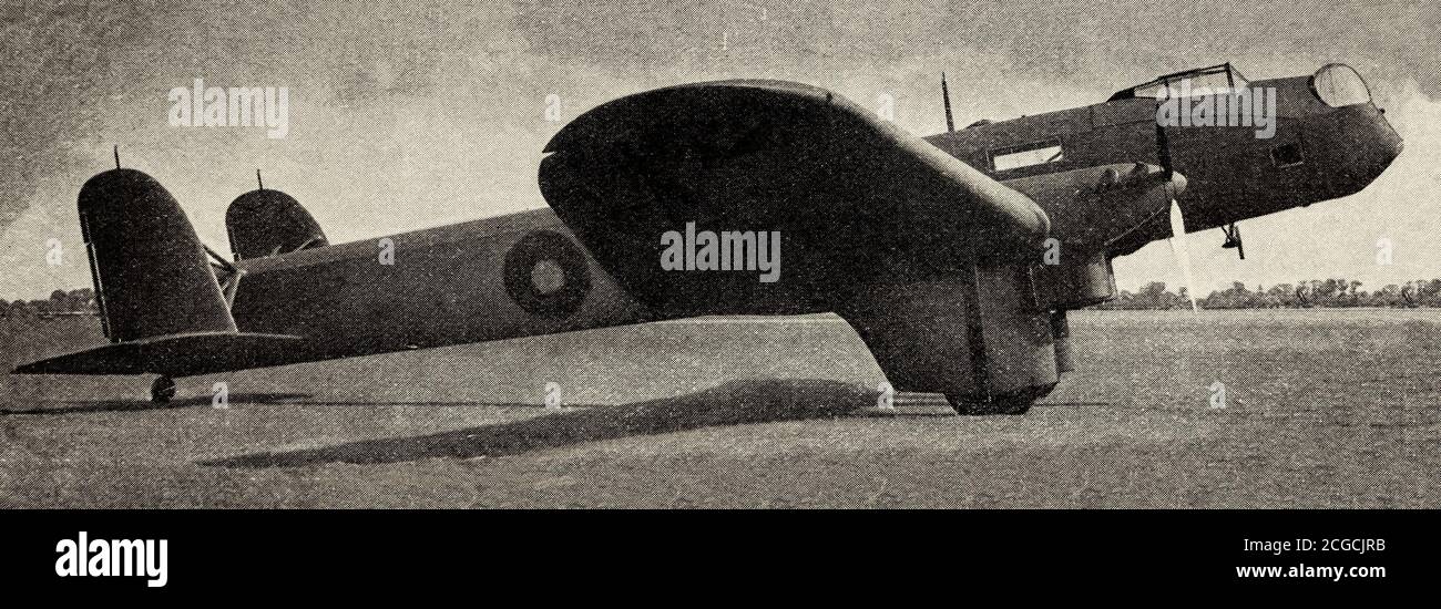 A newspaper cutting showing a Fairey Hendon, a British heavy bomber, the first all-metal low-wing monoplane to enter service with the Royal Air Force. It was designed by Fairey Aviation in the late 1920s and served in small numbers with one Squadron of the RAF between 1936 and 1939. Stock Photo