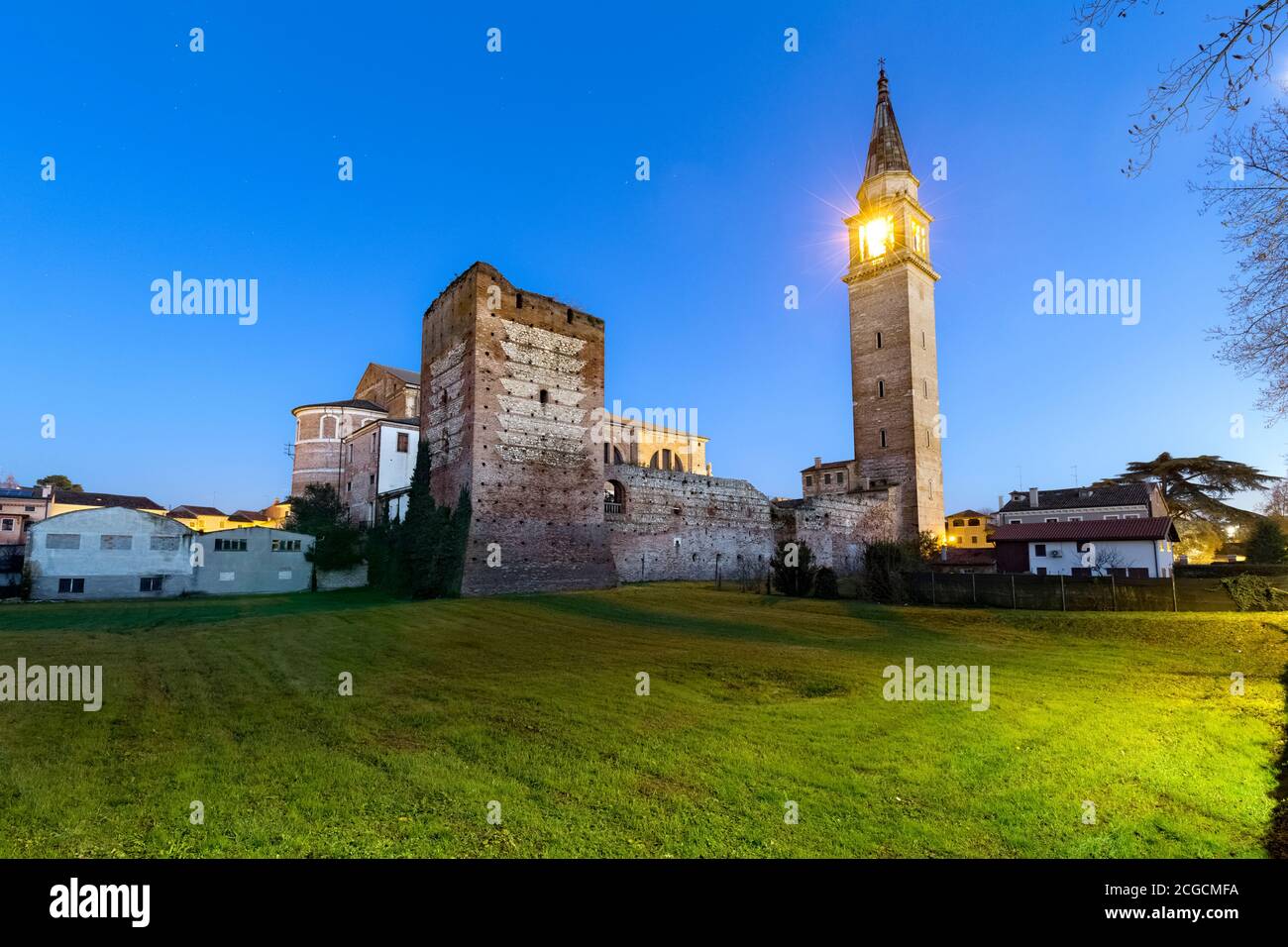 Cologna Veneta: the Scaliger tower and the bell tower (one of the highest in Italy). Verona province, Veneto, Italy, Europe. Stock Photo