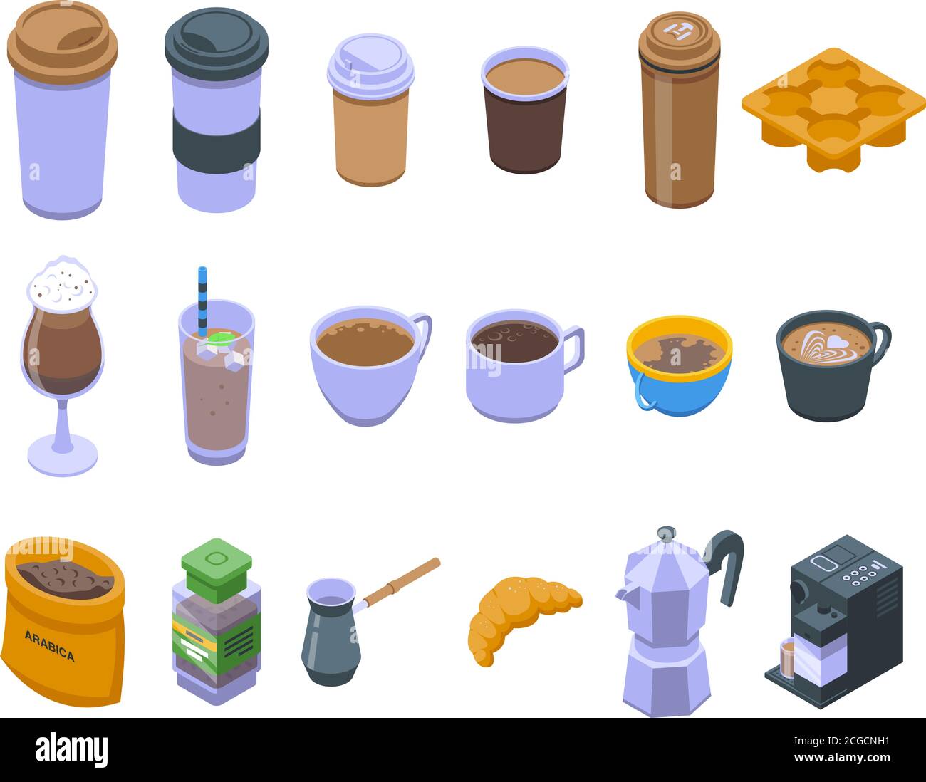 Coffee icons set, isometric style Stock Vector