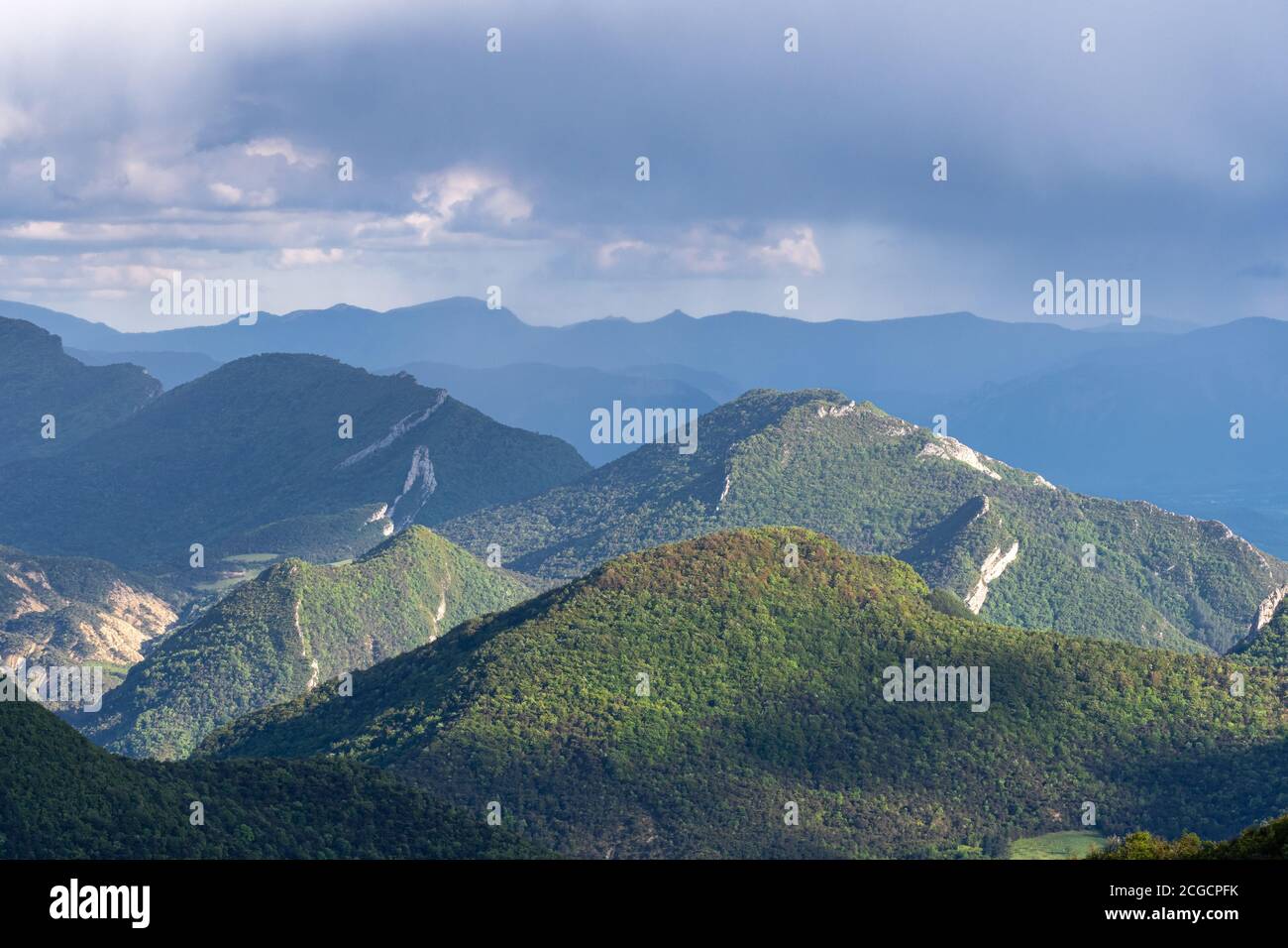 French landscape - Vercors. Panoramic view over the peaks (Col de Rousset) of the Vercors in France. Stock Photo