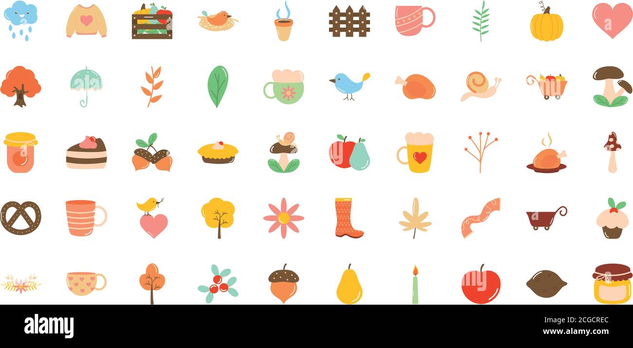 autumn icon set over white background, flat style, vector illustration ...