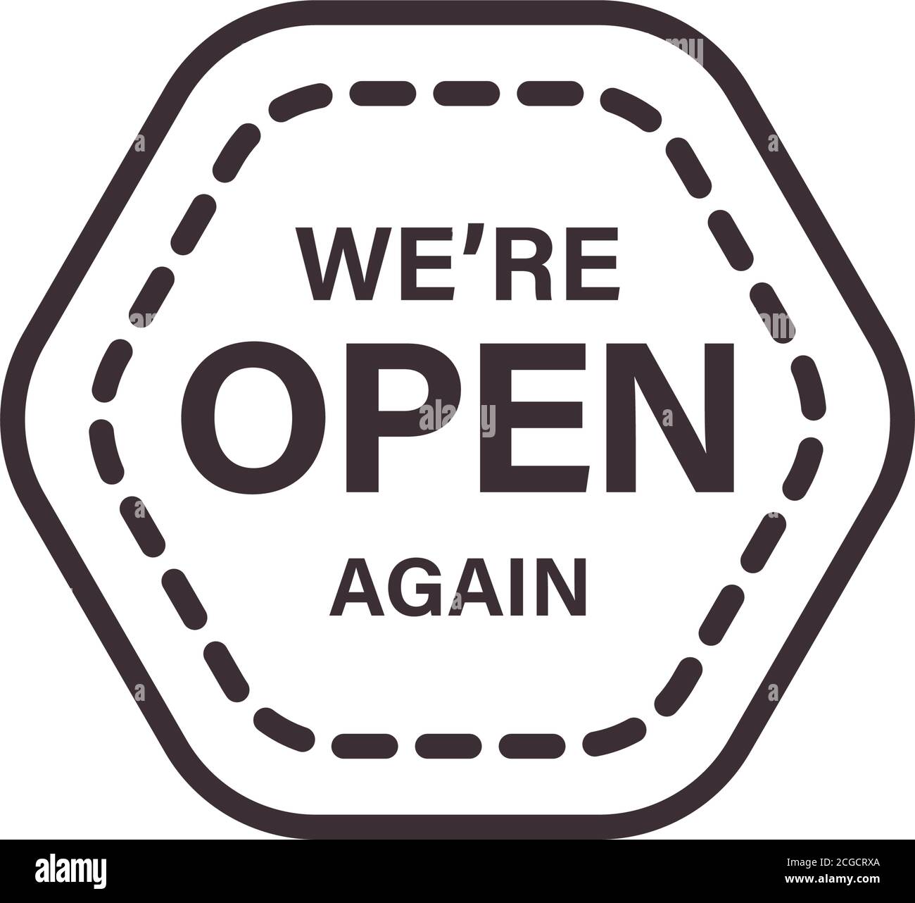 we are open again banner line style icon design of Shopping commerce ...