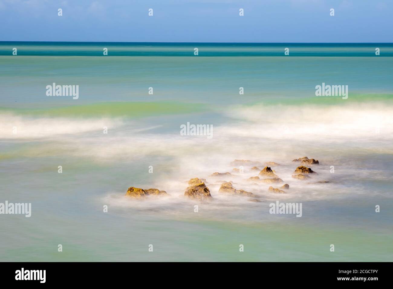 Long exposure to blur water of Gulf of Mexico at Caspersen Beach in Venice Florida USA Stock Photo