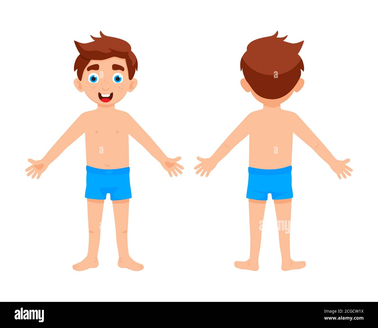 Cute kid boy shows his body parts medical anatomy chart placard or ...