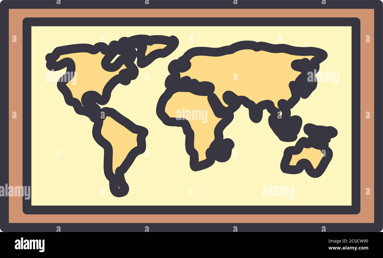 World map line and fill style icon design, Planet continent earth and ...