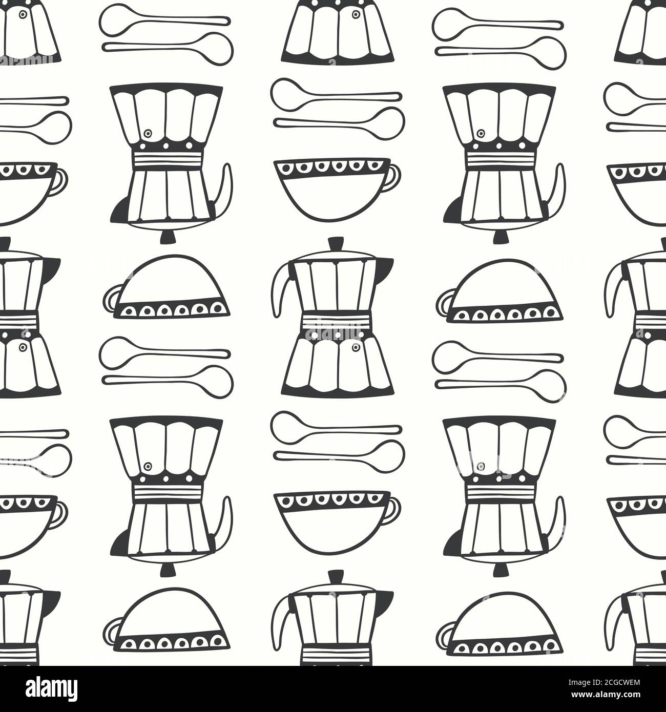 Espresso coffee pattern design. Black and white vector seamless repeat ...