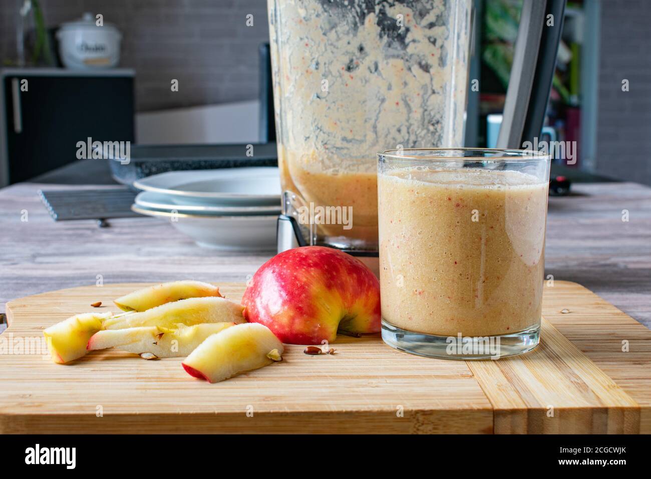 fresh blended apple smoothie in a glass Stock Photo