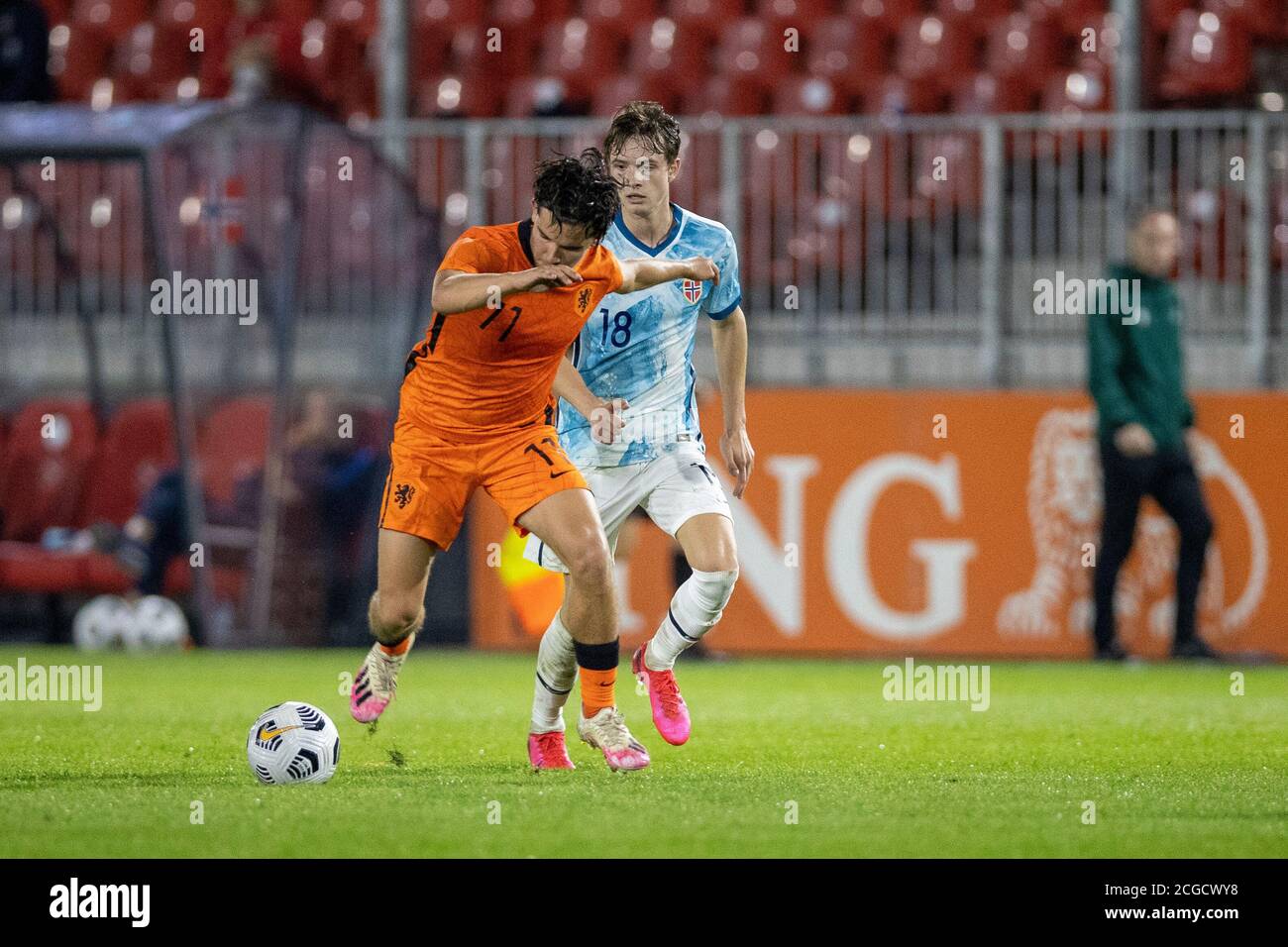 08-09-2020: Sport : Jong Oranje vs Jong Noorwegen  Jong Oranje player Ferdi Kadioglu and Jong Noorwegen player Hakon Evjen  During the match Jong Oran Stock Photo