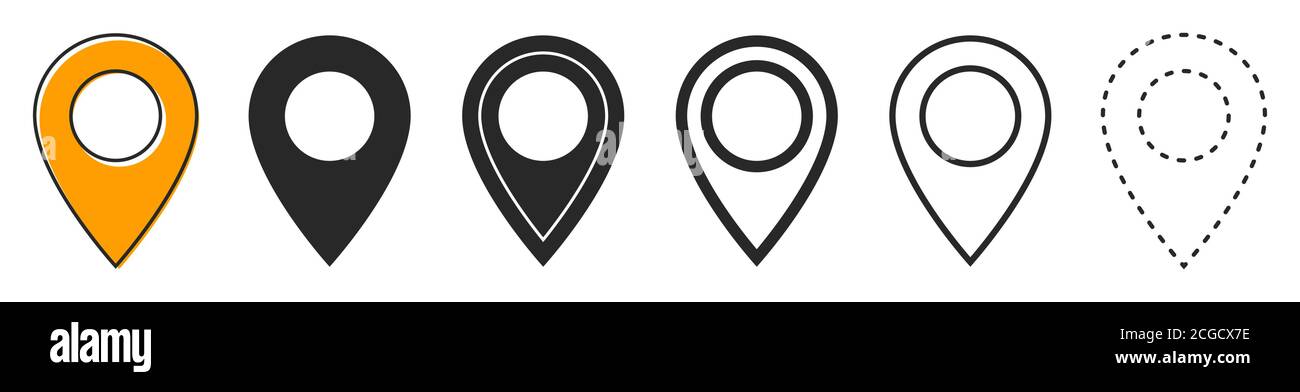 Set of location icons in flat style. Black navigation icon. Map pointer ...