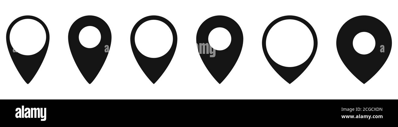 Set of location icons in flat style. Black navigation icon. Map pointer ...