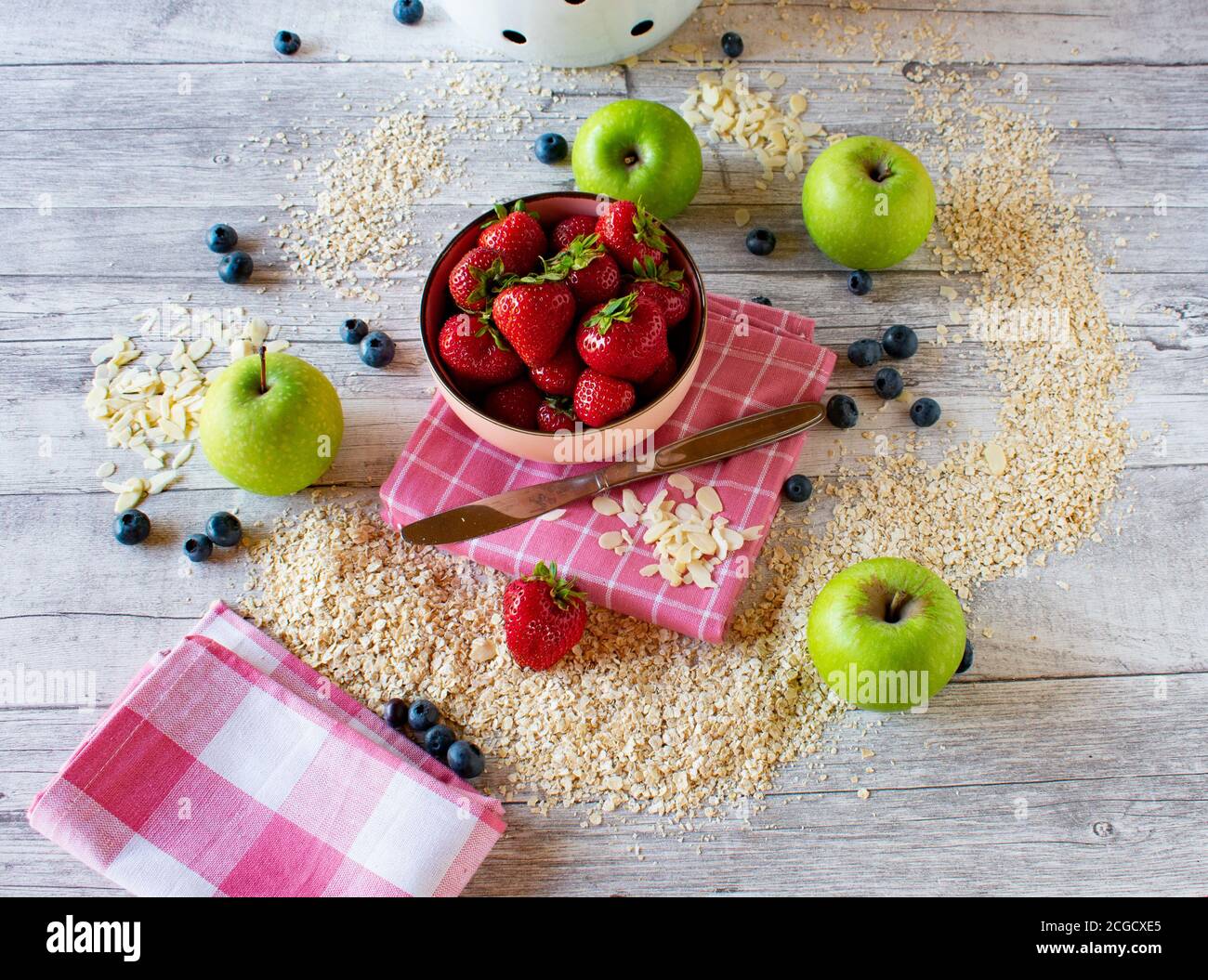 Healthy breakfast food ingredients carbohyrates Stock Photo