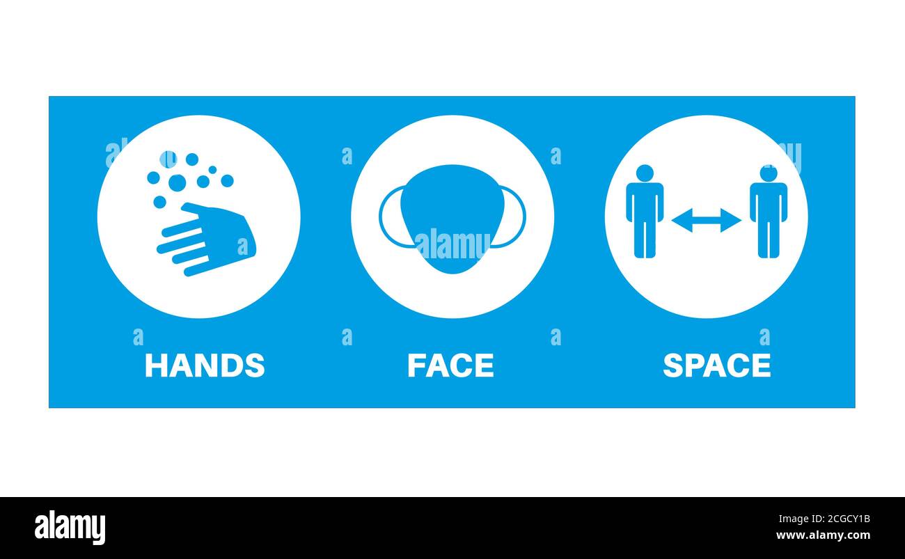 Hands, Face, Space covid guidance vector illustration on white ...