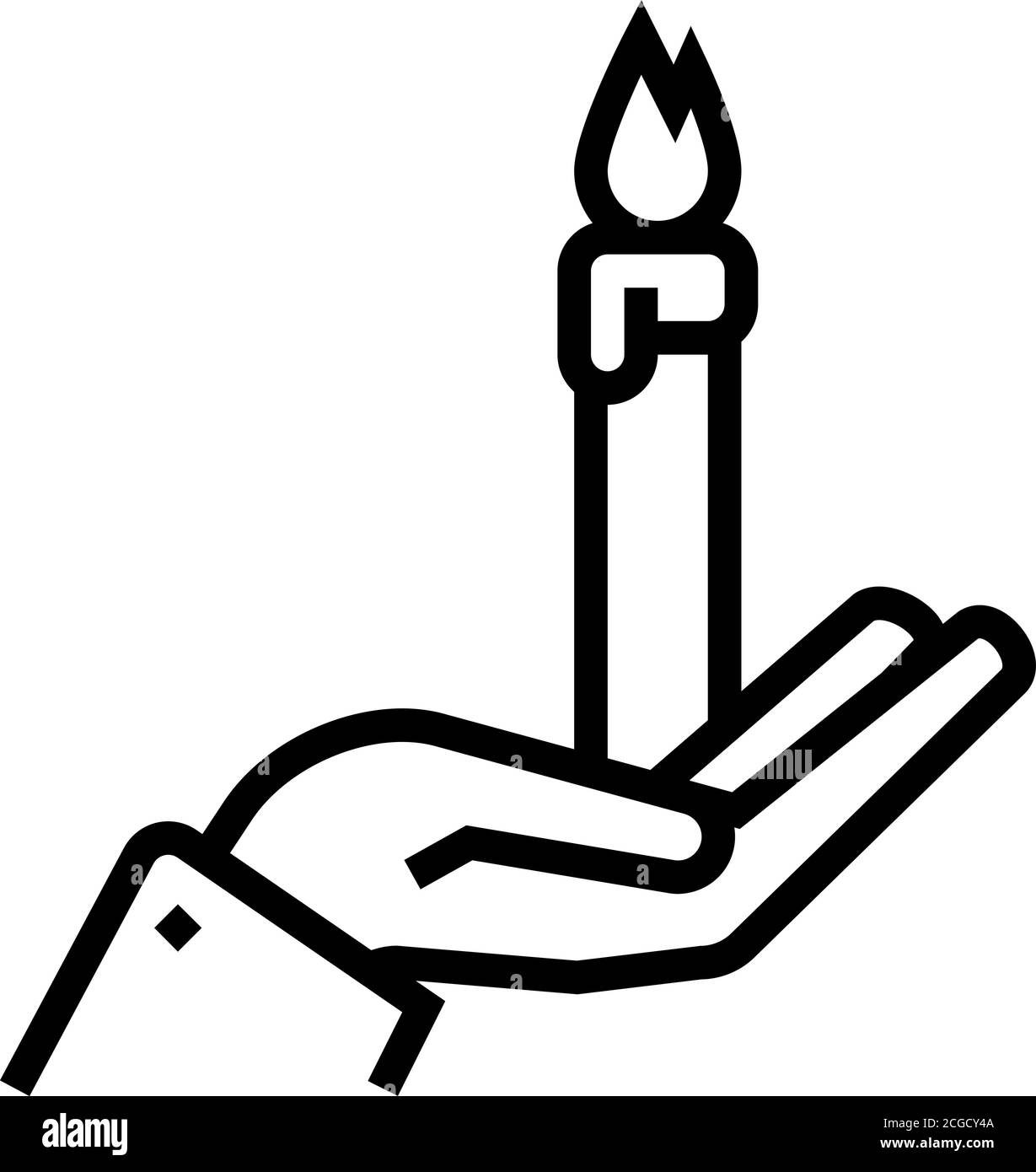 hand holding burning candle line icon vector isolated illustration