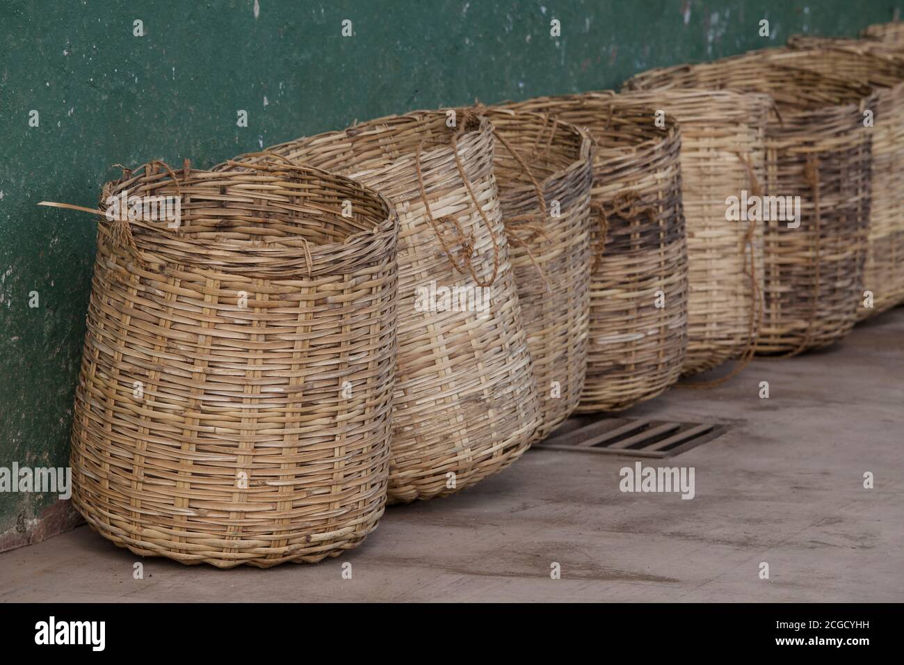 Wicker tea baskets on a tea plantation in Sri Lanka Stock Photo Alamy