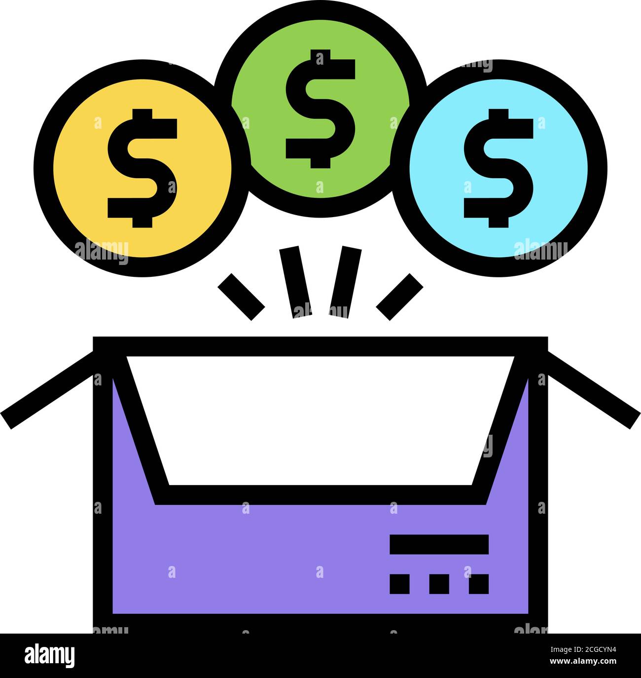 coins cardboard box color icon vector isolated illustration Stock ...