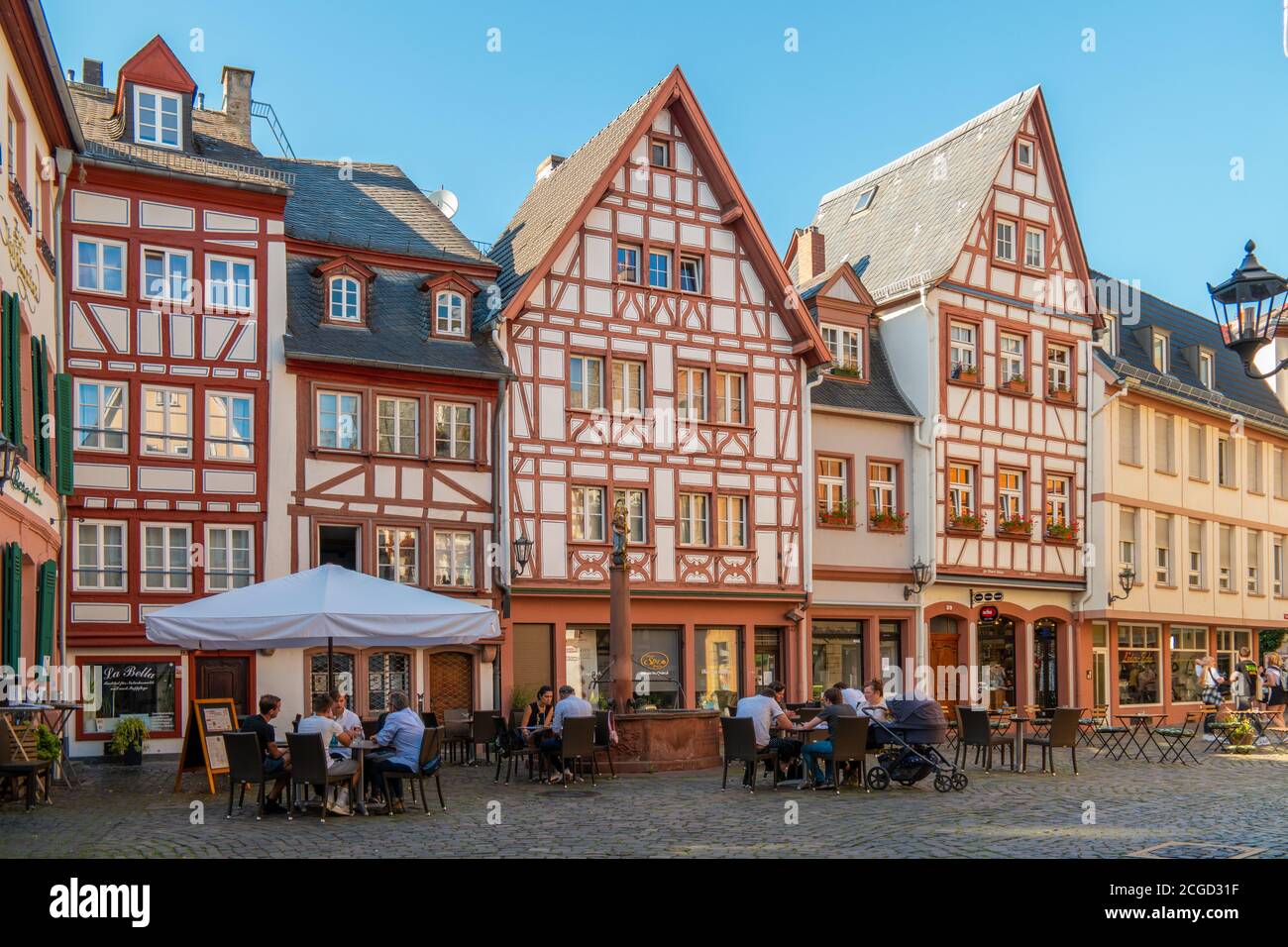 Mainz Germany August 2020, Classical timber houses in the center of Mainz, Germany Stock Photo