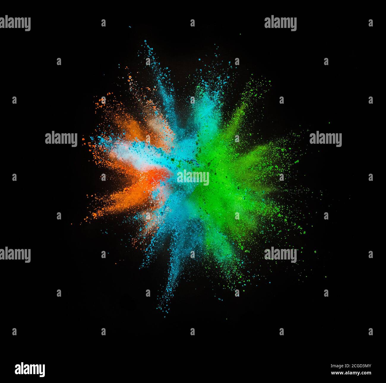 Colored powder explosion isolated on black background Stock Photo - Alamy