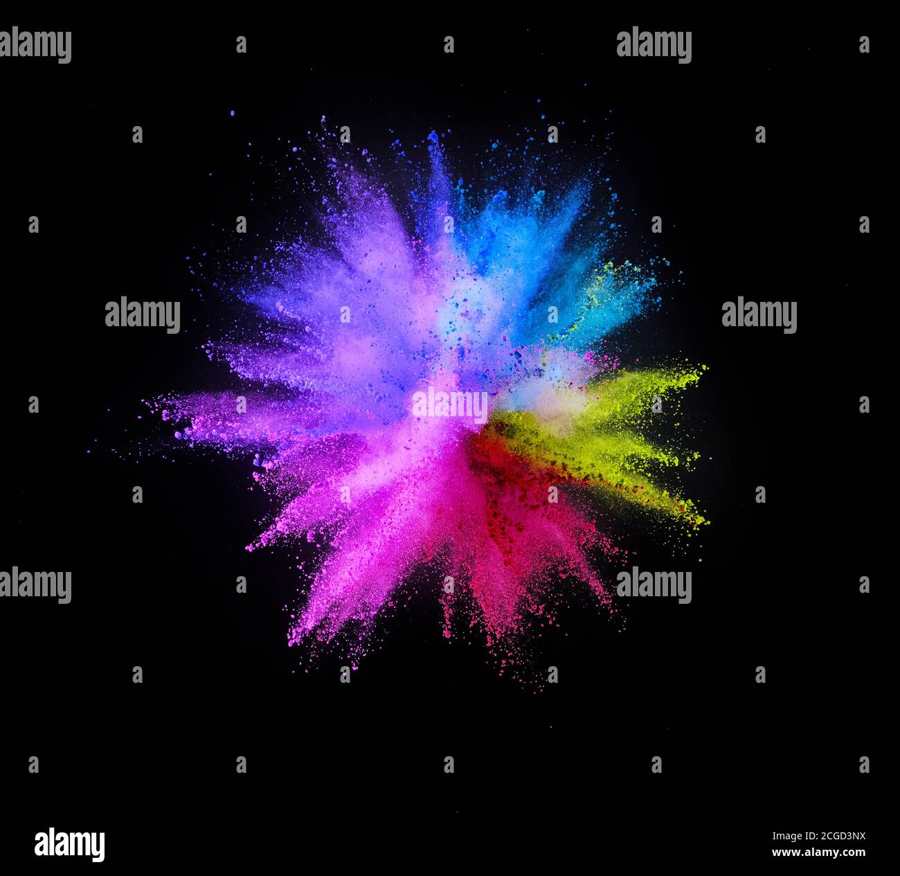 Colored powder explosion isolated on black background Stock Photo - Alamy