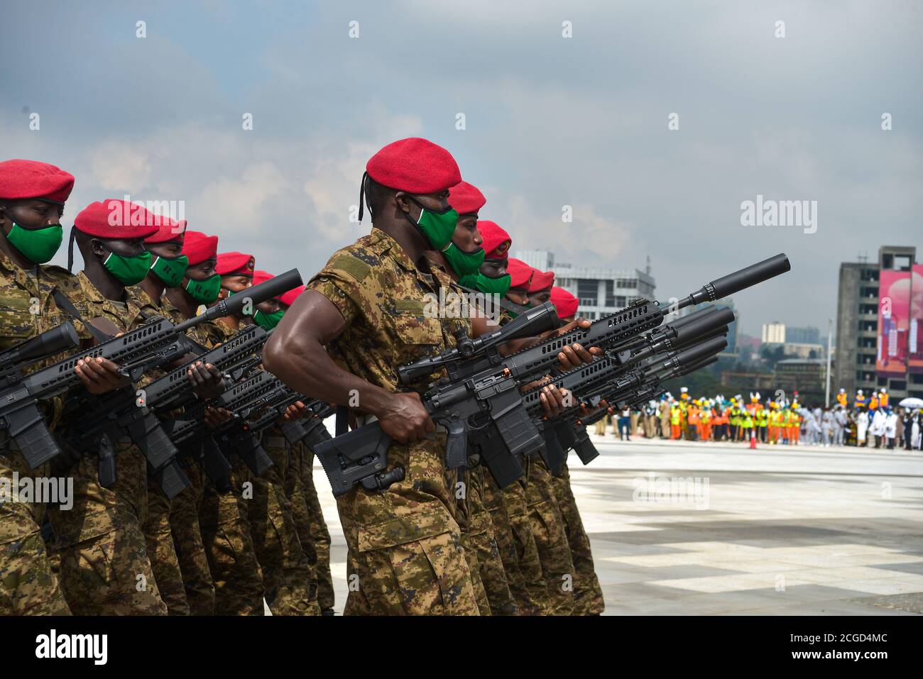 The inauguration ceremony of 'Sheger Park' accompanied by a military parade of the republican guard force and Ethiopian air force. Stock Photo