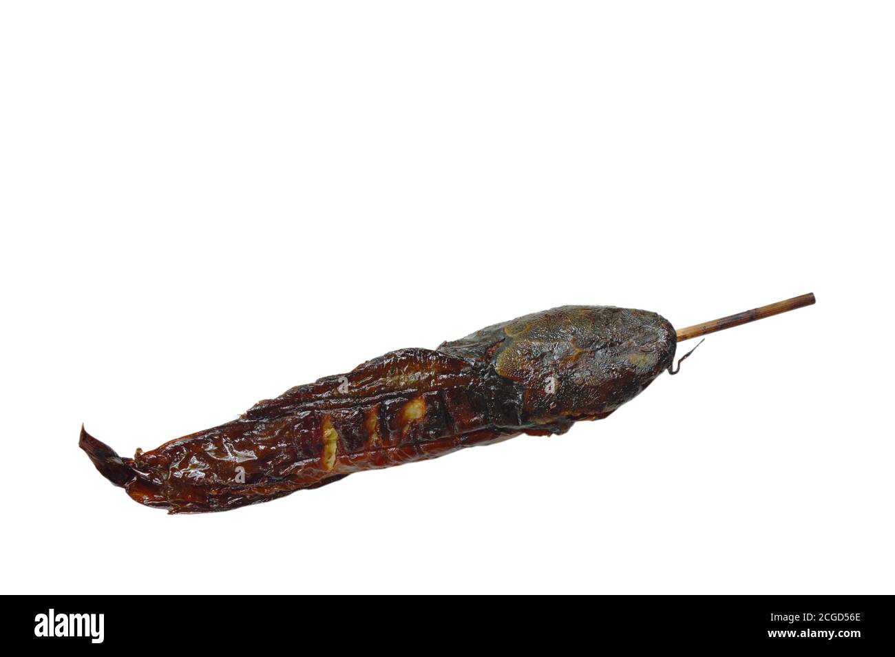 grilled catfish stabbing wooden stick on white background Stock Photo