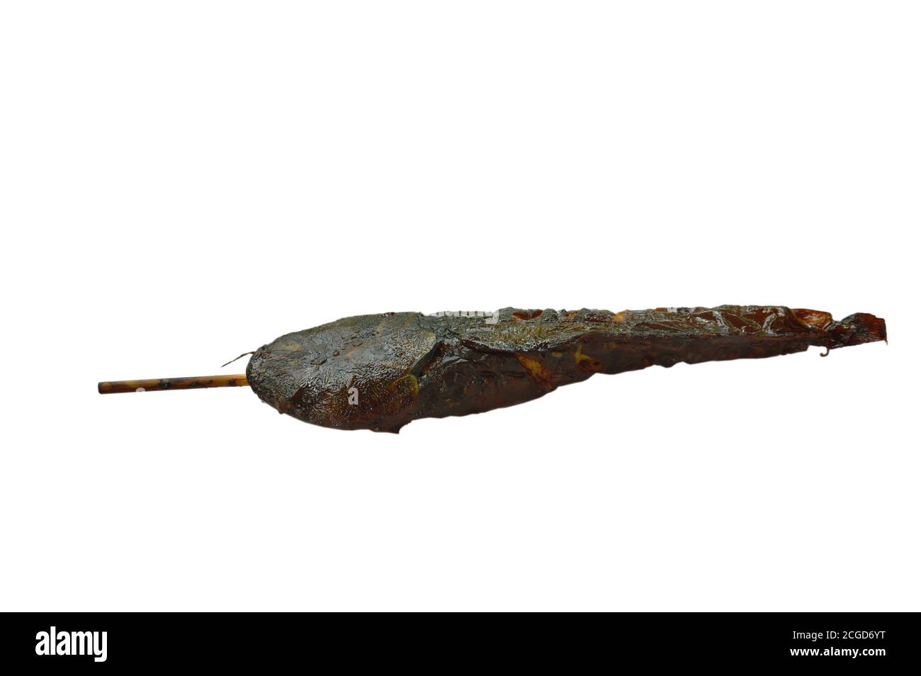 grilled catfish stabbing wooden stick on white background Stock Photo