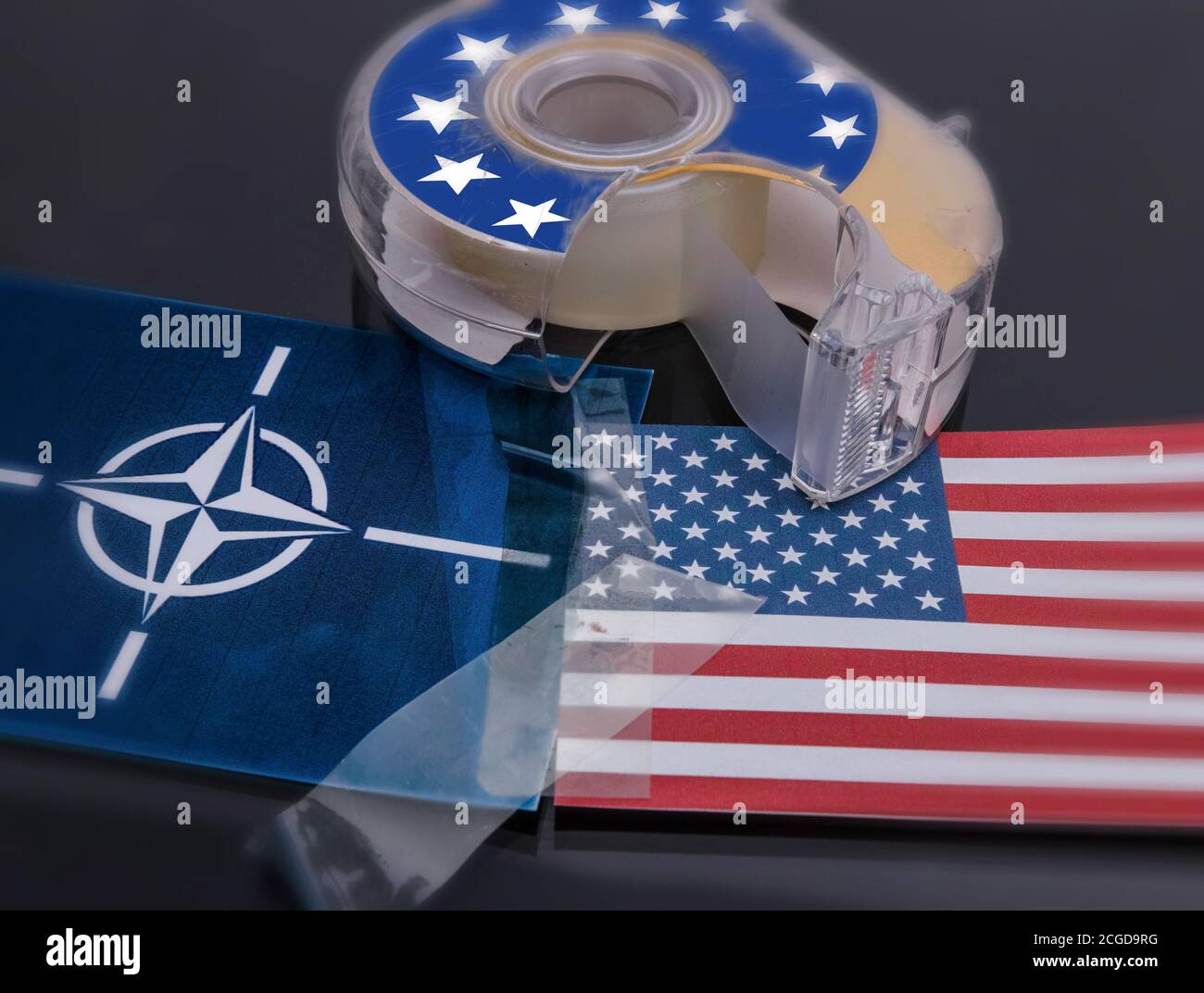 European scotch tape trying to fix US-NATO relationship.. Stock Photo