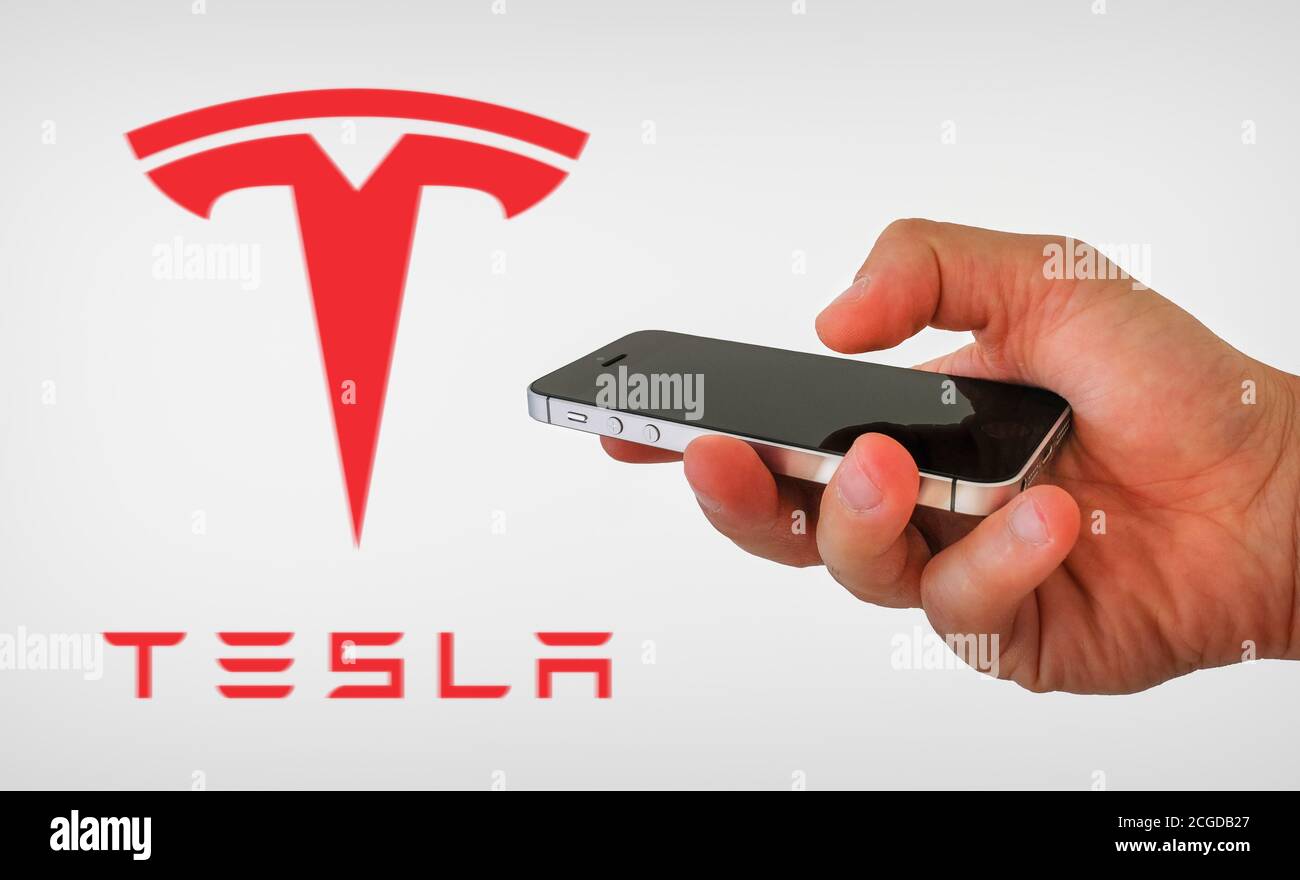 Tesla logo Stock Photo