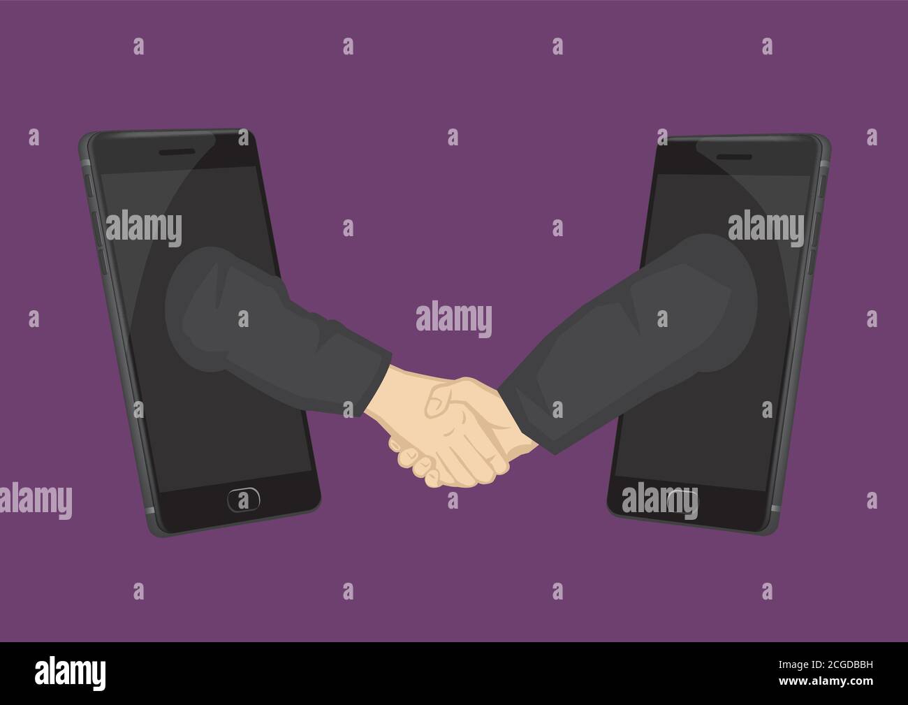 Two arms extended from mobile phones for a business handshake. Creative  cartoon illustration on using technology for business concept isolated on  plai Stock Vector Image & Art - Alamy