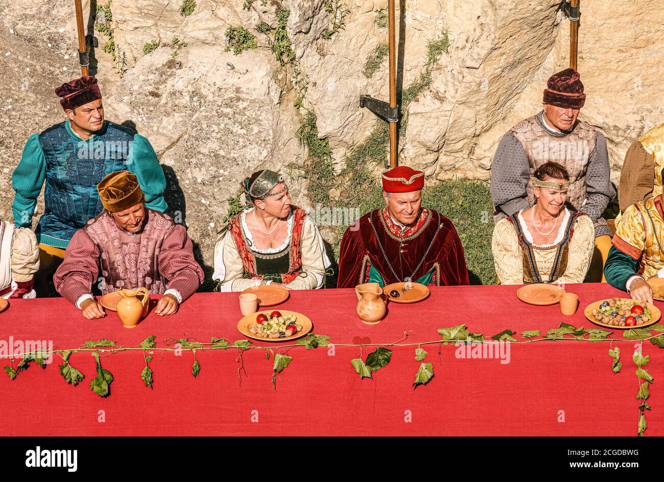 Republic of San Marino - Festa Del Santo - Cava dei Balestrieri - Medieval banquet Stock Photo