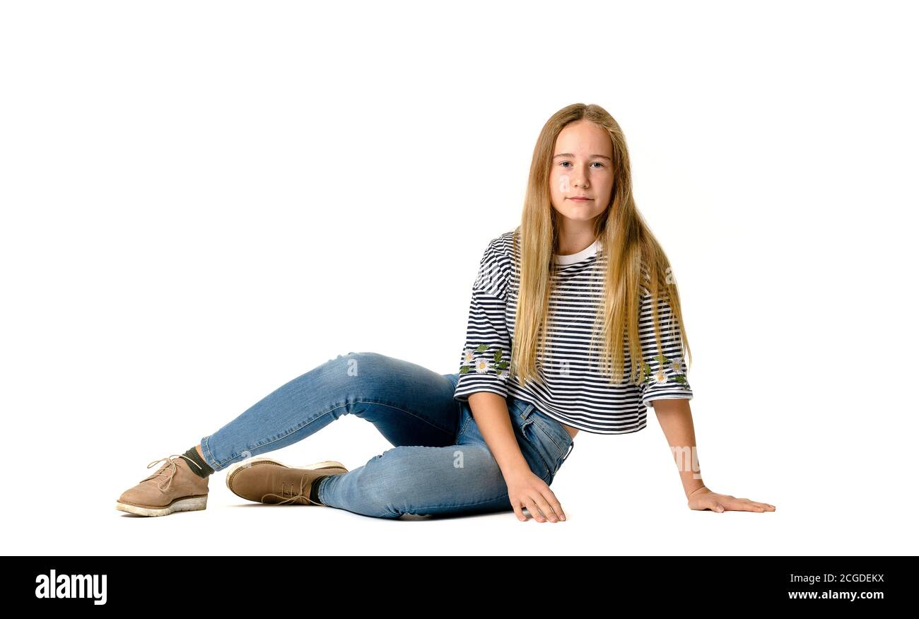 back, body detail, Girls, Jeans, long hair, , naked, studio, teenagers,  youngsters, Stock Photo, Picture And Rights Managed Image. Pic.  H44-10804556