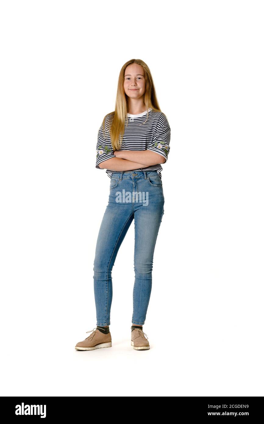 Blonde beautiful young woman wearing jeans - Stock Photo - Dissolve